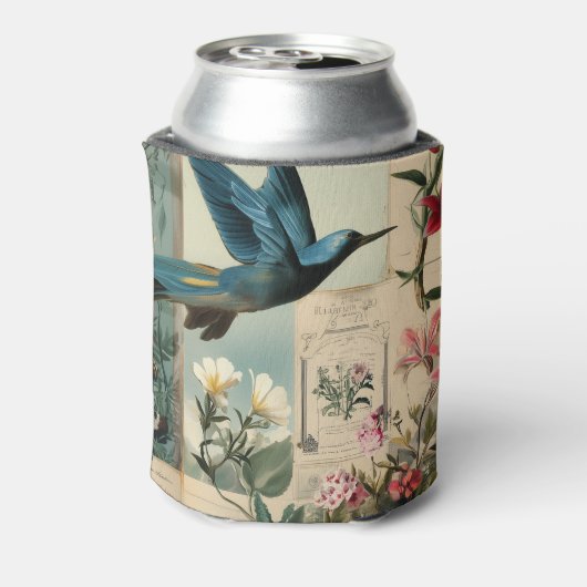 Botanische stijl collage ontwerp blikjeskoeler (Blikje Achterkant)