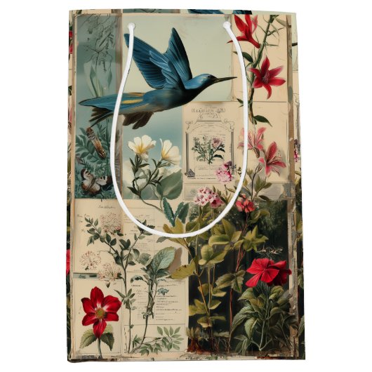 Botanische stijl collage ontwerp medium cadeauzakje (Voorkant)