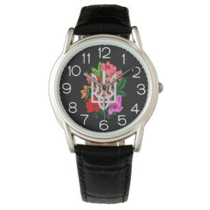 Botanische stilleven en Oekraïense drievoud tryzub Horloge