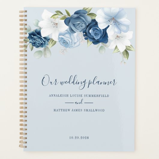 Botanische Stof Blauw Groen Huwelijk Planner (Voorkant)