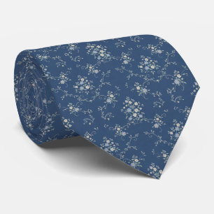 Botanische Stof Dusty Blue & Bloemen Stropdas
