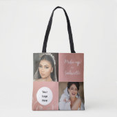 Botanische Stof Roze Boho Foto Witte Script Logo Tote Bag (Voorkant)