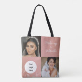 Botanische Stof Roze Boho Foto Witte Script Logo Tote Bag (Achterkant)