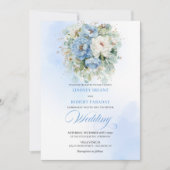 Botanische Stofblauwe Witte Pioen Huwelijksuitnodi Kaart (Voorkant)