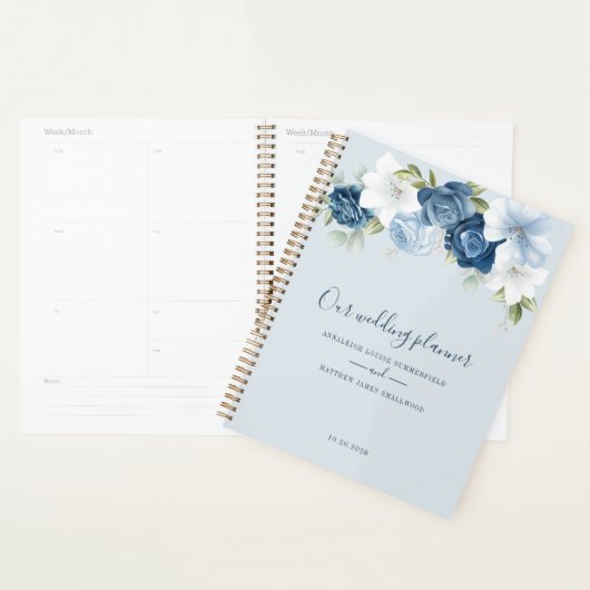 Botanische stoffige blauwe groene bruiloft planner (Display)