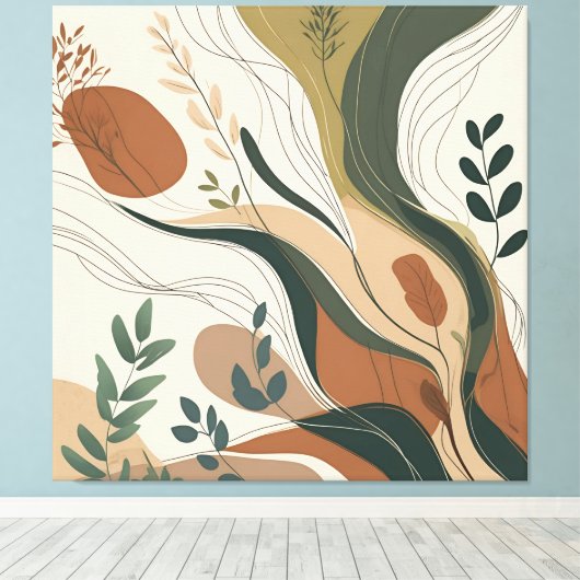 Botanische stroming – Abstracte Natuur in aardse t Canvas Afdruk (Insitu (Houten vloer))