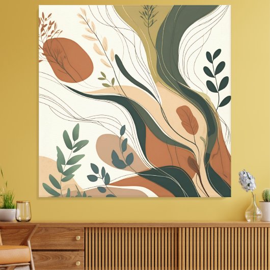 Botanische stroming – Abstracte Natuur in aardse t Canvas Afdruk (Insitu (Woonkamer))