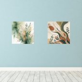 Botanische stroming – Abstracte Natuur in aardse t Muurkunst Sets (Houten vloer)