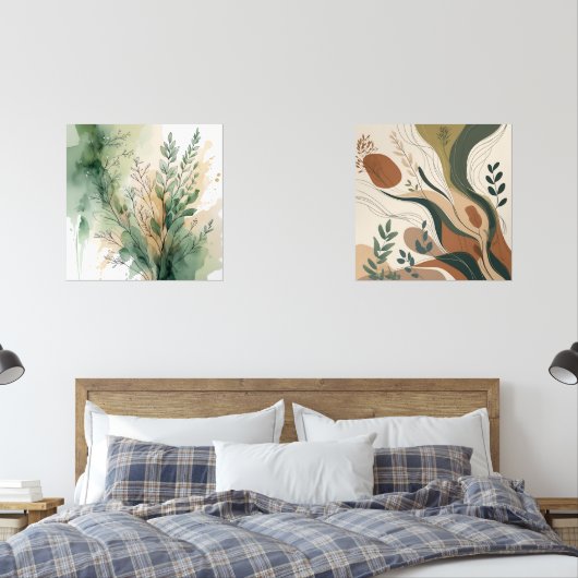 Botanische stroming – Abstracte Natuur in aardse t Muurkunst Sets (Slaapkamer)