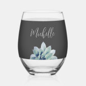 Botanische Succulent Elegant Script Classic Grijs Wijnglas Zonder Voet (Voorkant)