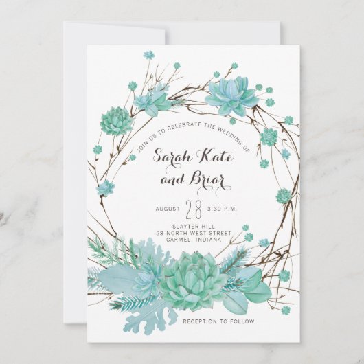 Botanische succulent groene bruiloft uitnodiging (Voorkant)