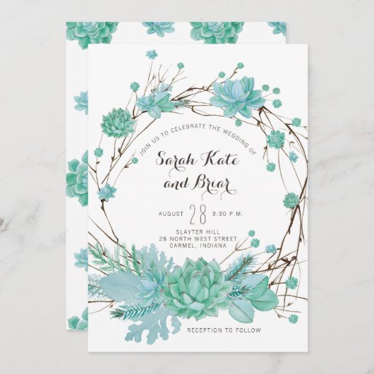 Botanische succulent groene bruiloft uitnodiging (Voorkant / Achterkant)