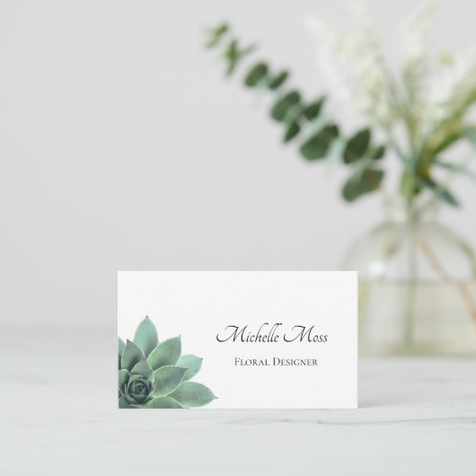Botanische Succulente Elegant Script Typografie Visitekaartje (Staand voorkant)