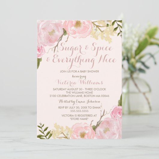 Botanische Sugar & Spice Girl Baby shower Uitnodig Kaart (Staand voorkant)