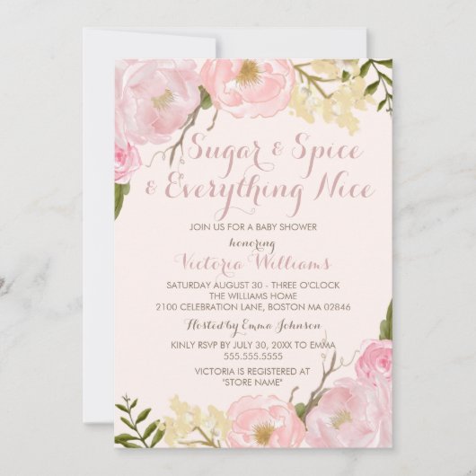 Botanische Sugar & Spice Girl Baby shower Uitnodig Kaart (Voorkant)