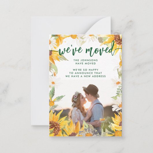 Botanische Sun Flower Photo Moving Announge Notitiekaartje (Voorkant)