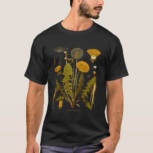 Botanische T - shirts Geel Paardebloem Botanie Hoo (Voorkant)