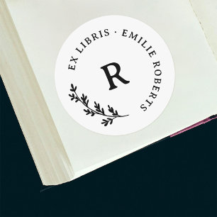 Botanische tak Initiaal ronde naam ex libris Ronde Sticker
