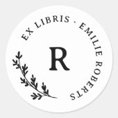 Botanische tak Initiaal ronde naam ex libris Ronde Sticker (Voorkant)