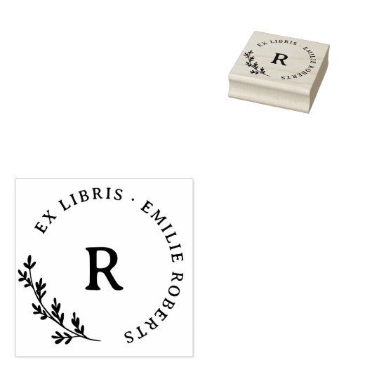 Botanische tak Initiaal ronde naam ex libris Rubberstempel (Gestempeld)