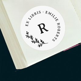 Botanische tak Initiaal ronde naam ex libris Sticker