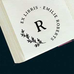 Botanische tak Initiaal ronde naam ex libris Zelfinktende Stempel