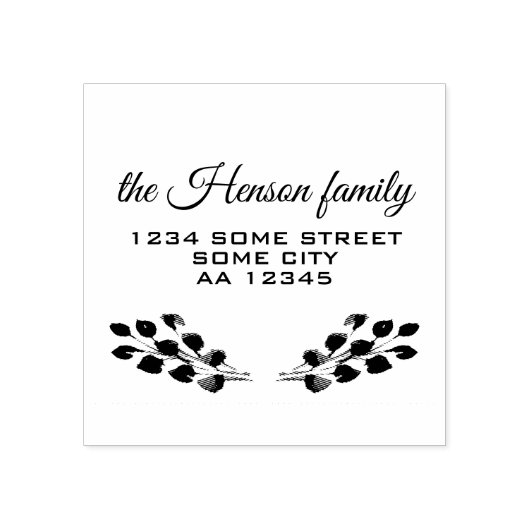 Botanische Takken Script Familienaam Adres Rubberstempel (Afrduk)
