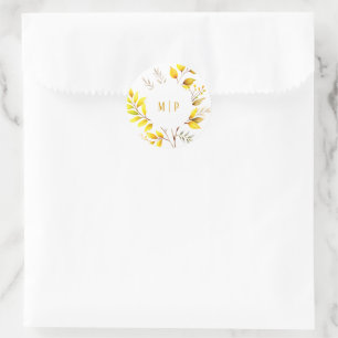 Botanische takken watercolor thema Gele kleuren Ronde Sticker