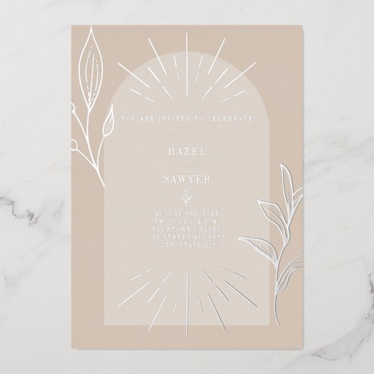 Botanische Tan voor lijntekenboog Folie Uitnodiging (Voorkant)