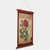 botanische tapijten - Roos rode achtergrond Hangend Wandkleed (Gebogen)
