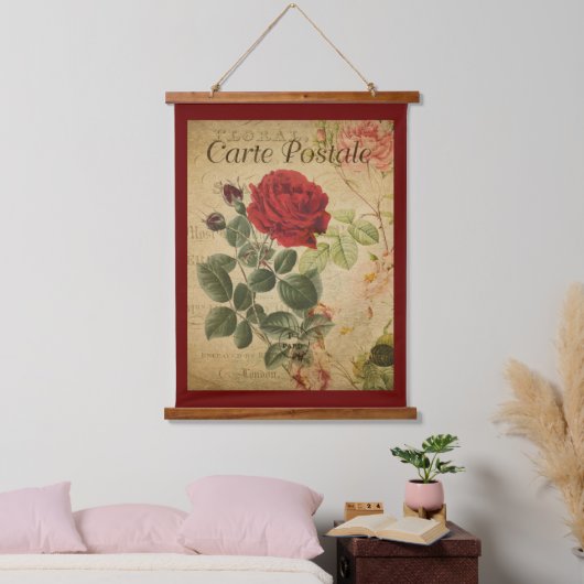 botanische tapijten - Roos rode achtergrond Hangend Wandkleed (Slaapkamer)
