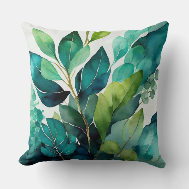Botanische Teal Groene Worp Kussen  (Voorkant)