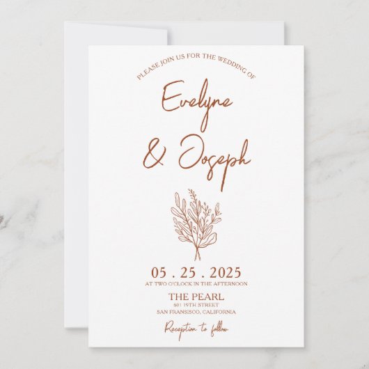 Botanische Terracotta Bloemen Alles In Een Bruilof Kaart (Voorkant)