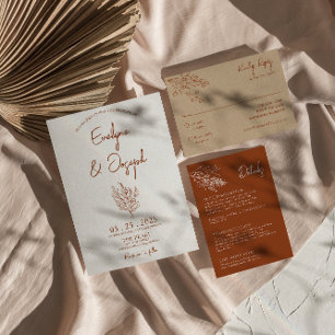 Botanische Terracotta Bloemen Boho Unieke Bruiloft Kaart