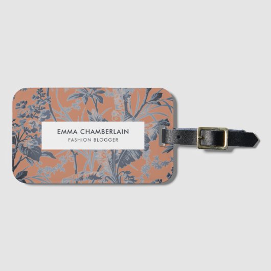 Botanische Terracotta Chinoiserie Custom Bagagelabel (Voorkant (horizontaal))