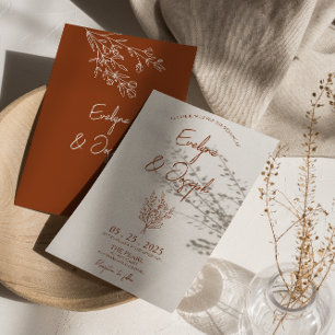 Botanische Terracotta Floral Boho Trendy Bruiloft Kaart