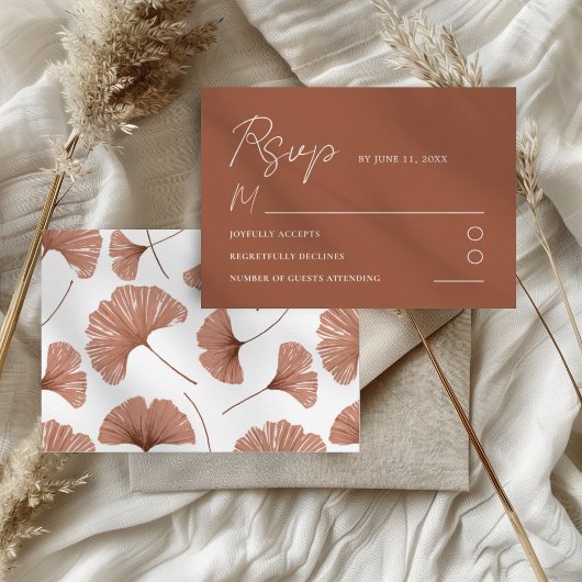 Botanische Terracotta Ginkgo Leaf Wedding RSVP Kaa