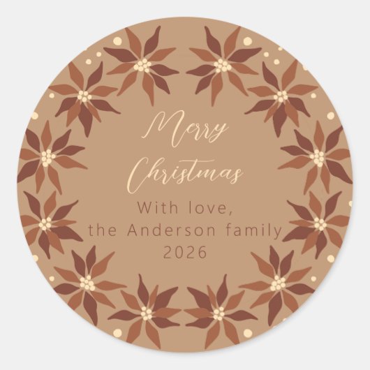 Botanische terracotta Kerstmis familienaam Ronde Sticker (Voorkant)