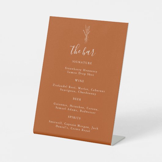Botanische terracotta Wedding Bar Drink Reclamebord Met Voetstuk (Voorkant)
