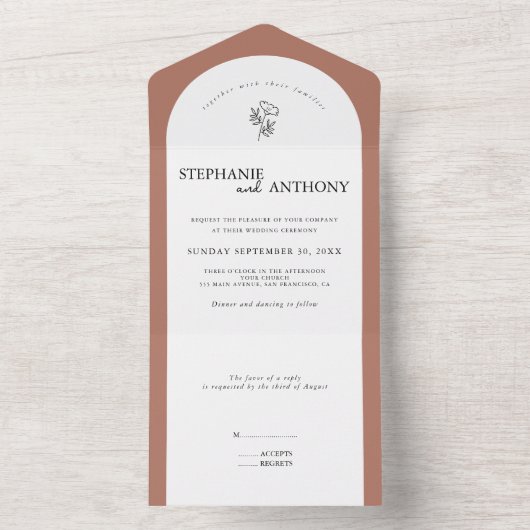 Botanische terracotta Wildflower Arch Wedding All In One Uitnodiging (Binnen)