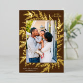 Botanische Thanksgiving foto bruin goud Folie Feestdagenkaart (Staand Voorkant)