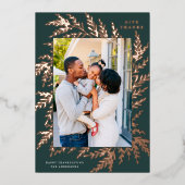 Botanische Thanksgiving Foto groen Roos goud Folie Feestdagenkaart (Voorkant)