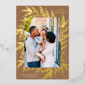 Botanische Thanksgiving Foto Tarwe Goud Folie Feestdagenkaart (Voorkant)