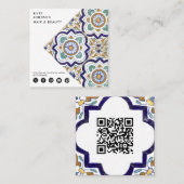  Botanische Tiles QR Code Social Media Icons Vierkante Visitekaartje (Voorkant / Achterkant)