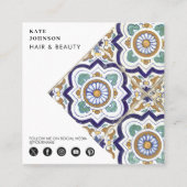  Botanische Tiles QR Code Social Media Icons Vierkante Visitekaartje (Voorkant)