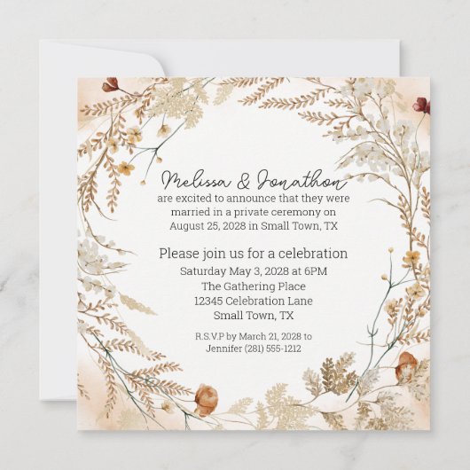 botanische tiny Floral bruiloft gewoon getrouwd Aankondiging (Achterkant)