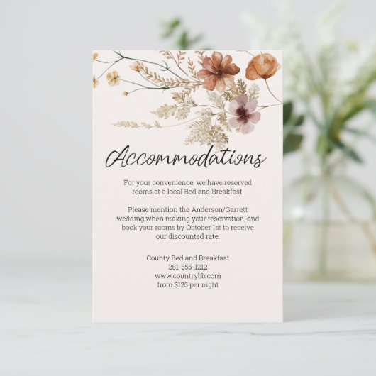  botanische tiny Floral Wedding Informatiekaartje (Staand voorkant)