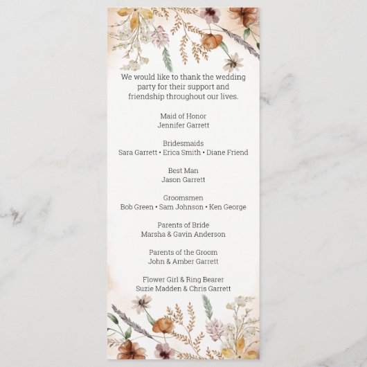  botanische tiny Floral Wedding Programmakaart (Achterkant)