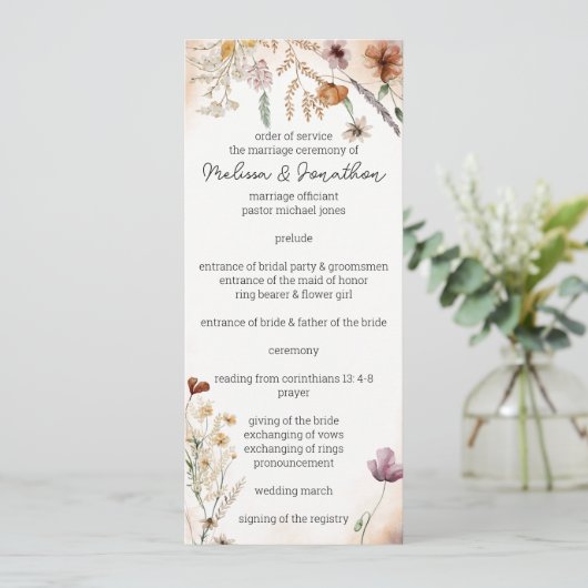  botanische tiny Floral Wedding Programmakaart (Staand voorkant)