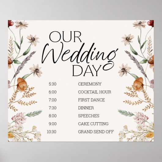  botanische tiny Floral Wedding Schedule Poster (Voorkant)